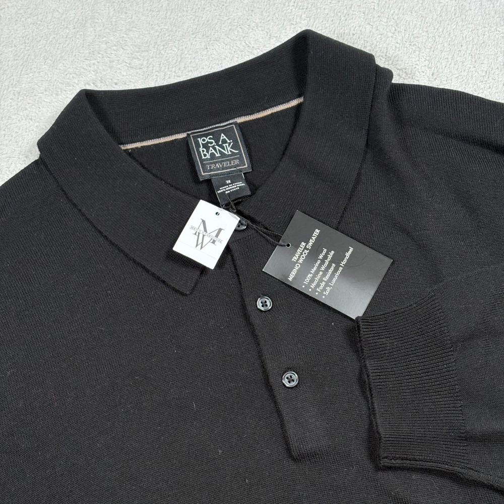 Jos. A. Bank Traveler Black Merino Wool Men's Sweater 2X Long Sleeve NEW